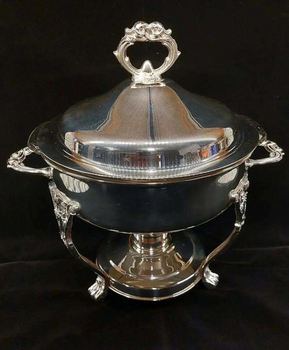 Vintage English Silver Mfg Corp Leonard Silver Plated Chafing Dish Buffet Warmer